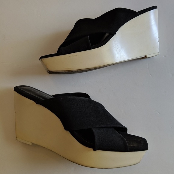Calvin Klein platform cross strap wedges black sandals y2k 90s - Picture 2 of 6